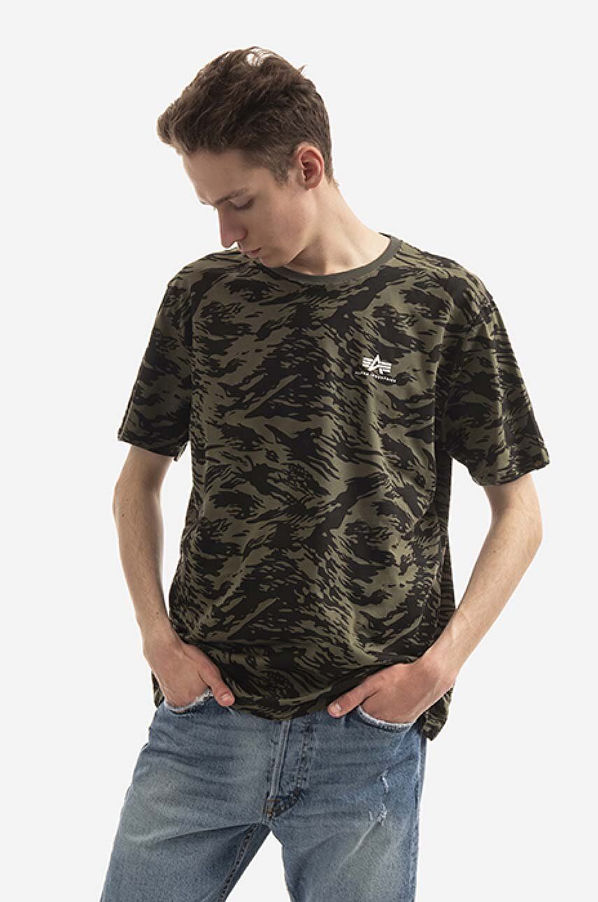 Alpha Industries tricou din bumbac Basic Tee Small Logo Camo culoarea verde, modelator 188505C.634-green