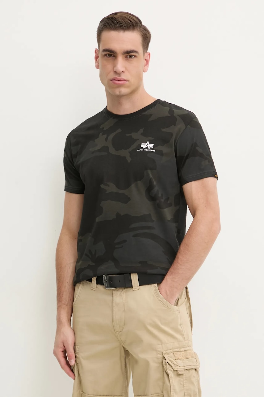 Alpha Industries tricou din bumbac Basic Basic T Small Logo Camo culoarea negru, cu model 188505C.125-black