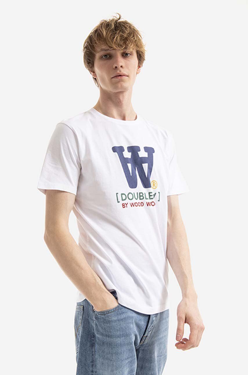 Bavlněné tričko Wood Wood Ace Typo T-shirt bílá barva, s potiskem, 10285700.2222-WHITE