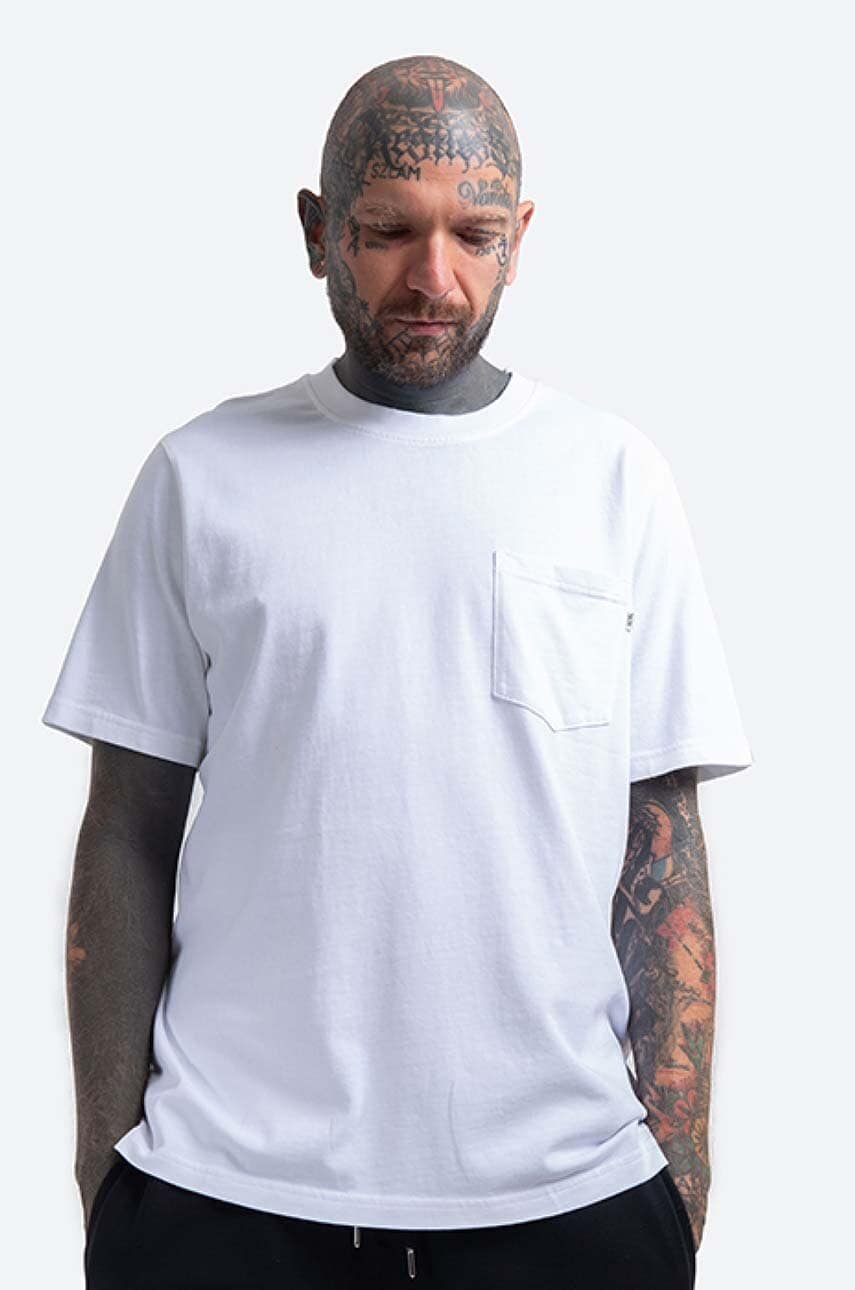 Wood wood tricou din bumbac bobby pocket culoarea alb, neted 12135702.2489-white