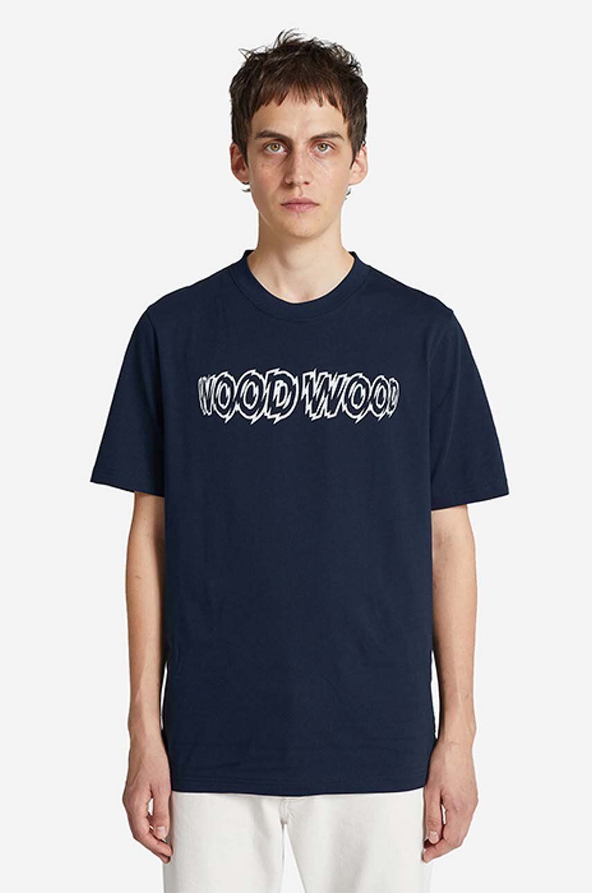 Levně Bavlněné tričko Wood Wood Bobby Shatter Logo T-shirt tmavomodrá barva, s potiskem, 12225707.2489-NAVY
