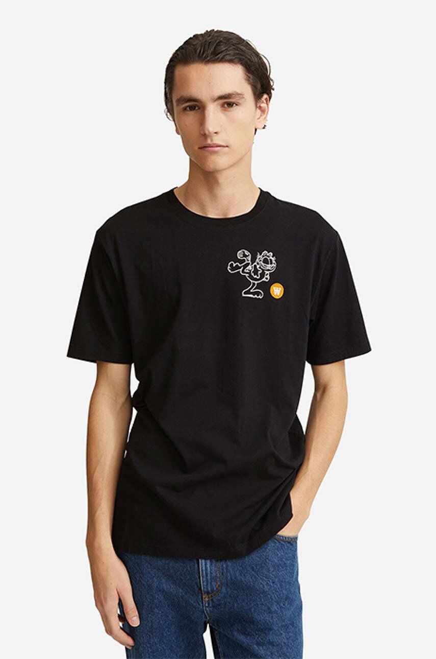 Bavlněné tričko Wood Wood Ace x Garfield černá barva, s potiskem, 30045705.2222-BLACK - černá - 