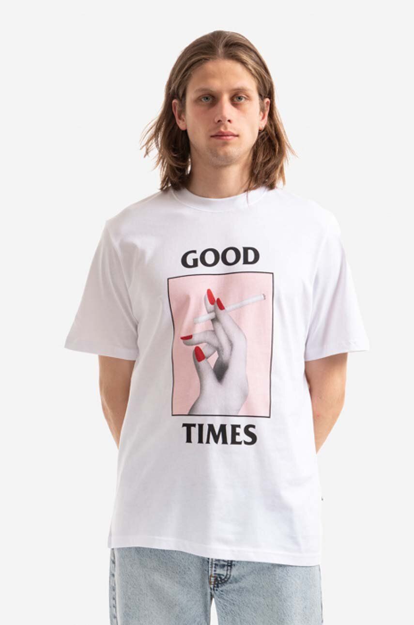 Wood Wood tricou din bumbac Bobby Good Times culoarea alb, cu imprimeu 50025706.2489-WHITE