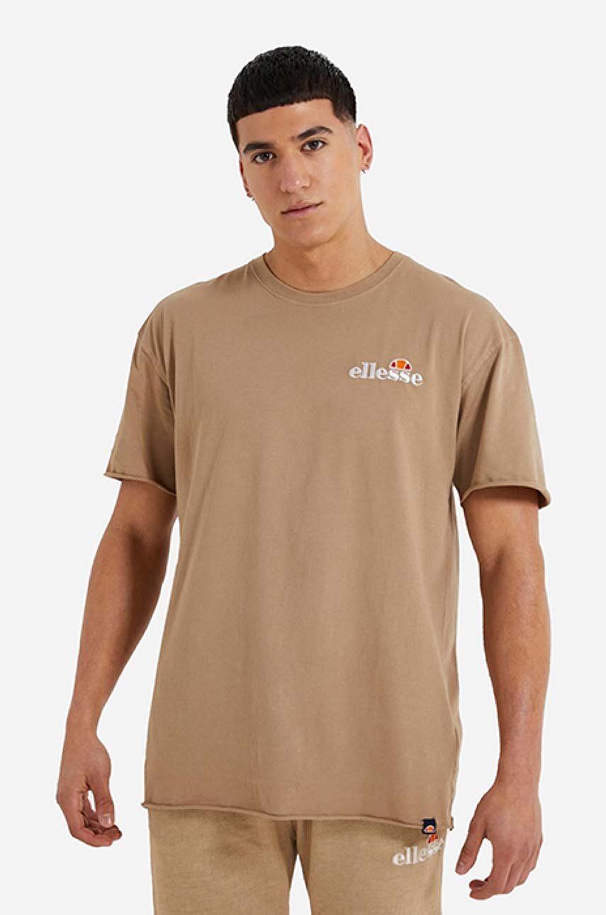 Bavlněné tričko Ellesse hnědá barva, s potiskem, SHM13796-GREEN - hnědá -  100 % Bavlna