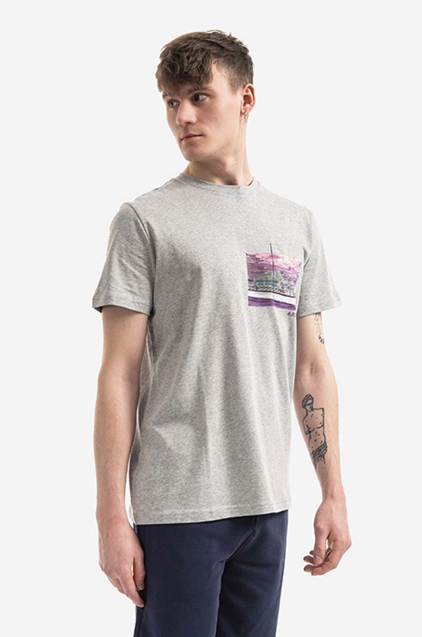 A.P.C. tricou din bumbac Elias culoarea gri, cu imprimeu COEEV.H26090-GREYHEATHE