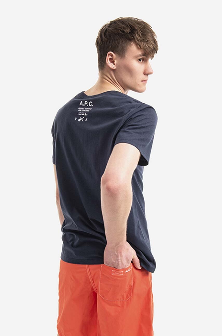 A.P.C. pamut póló Mike sötétkék, nyomott mintás termék 2. képe