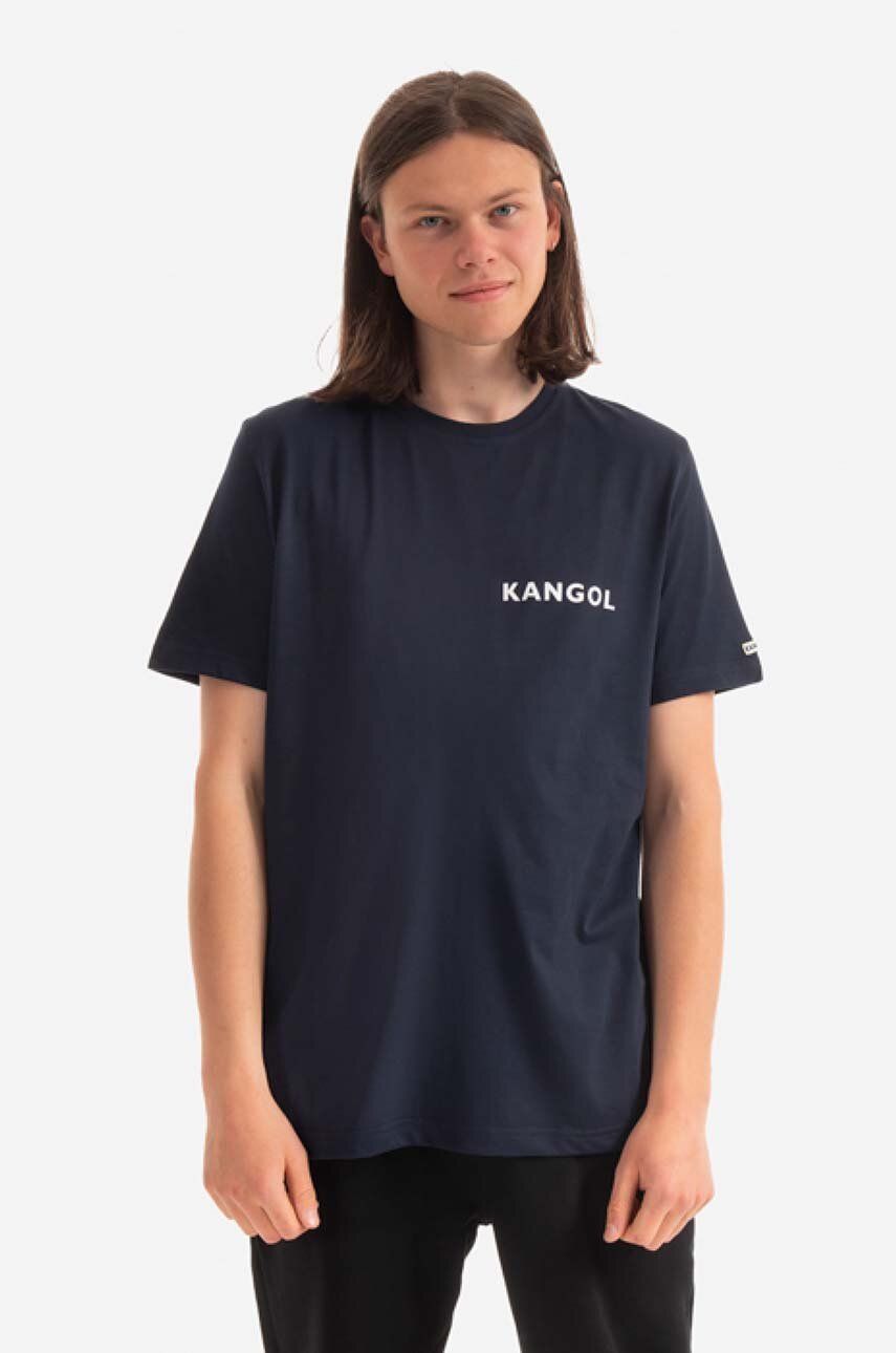Bavlněné tričko Kangol Heritage Basic tmavomodrá barva, s potiskem, KLHB003-OFFWHITE - námořnická mo