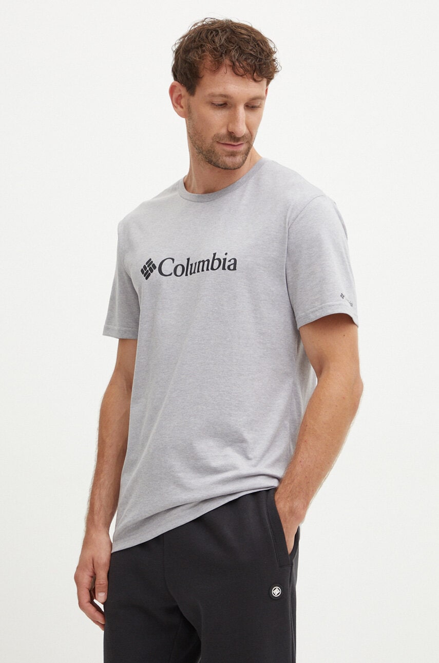 Columbia tricou CSC Basic Logo barbati, culoarea gri, cu imprimeu, 1680053 Columbia tricou CSC Basic Logo barbati, culoarea gri, cu imprimeu, 1680053
