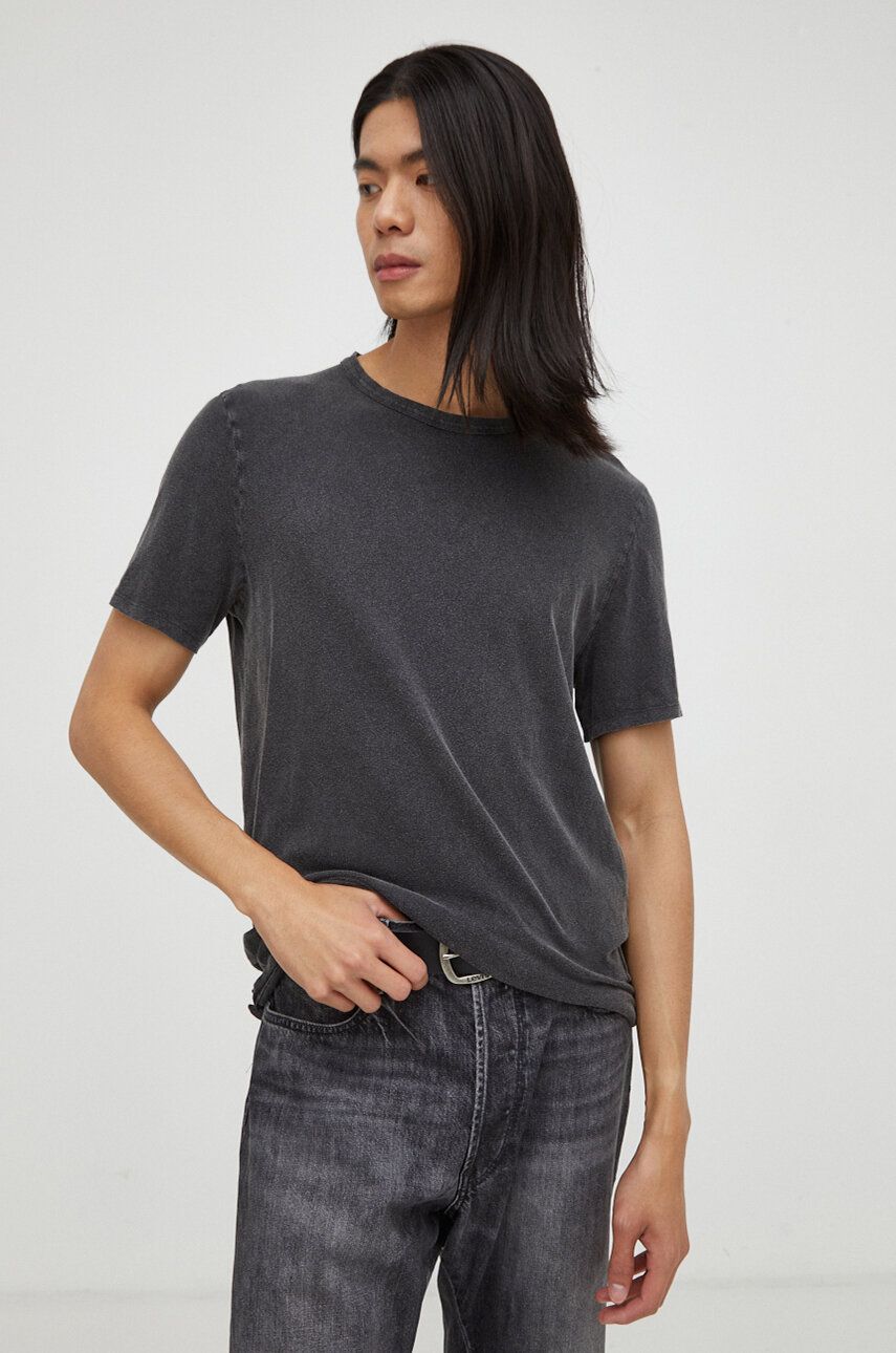 American Vintage tricou din bumbac culoarea gri, neted