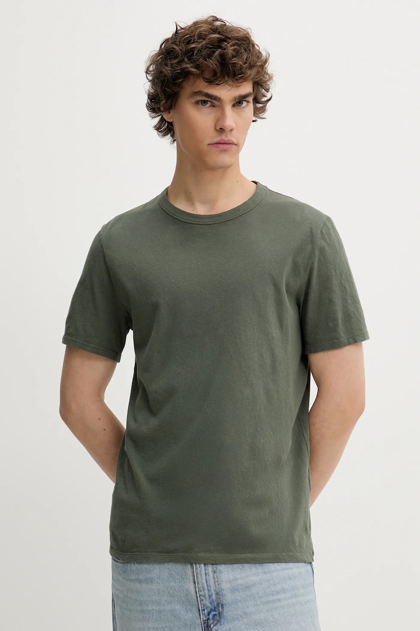 American Vintage tricou din bumbac culoarea verde, neted