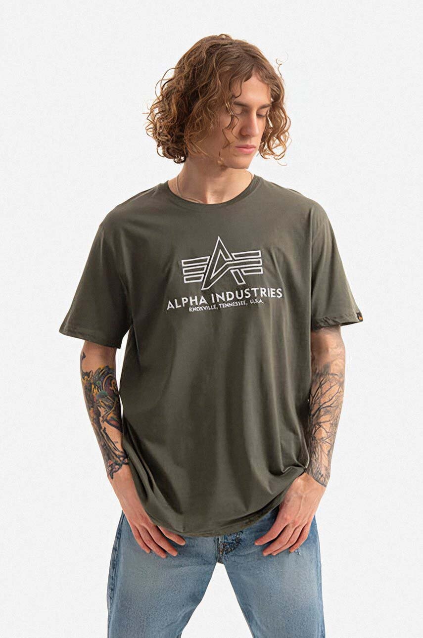 

Хлопковая футболка Alpha Industries цвет зелёный узорный 118505.142-green