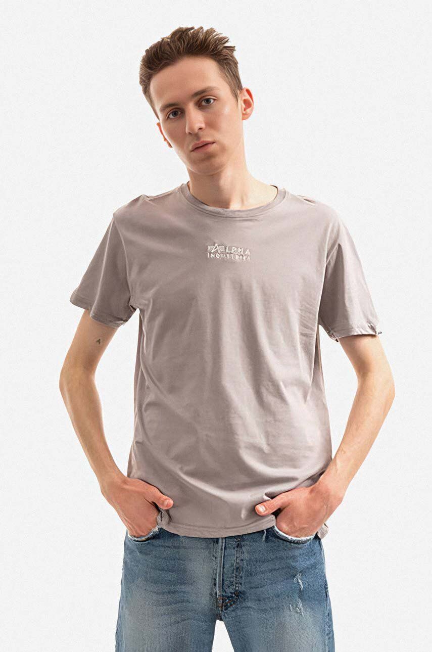 Bavlněné tričko Alpha Industries šedá barva, 118529.643-grey