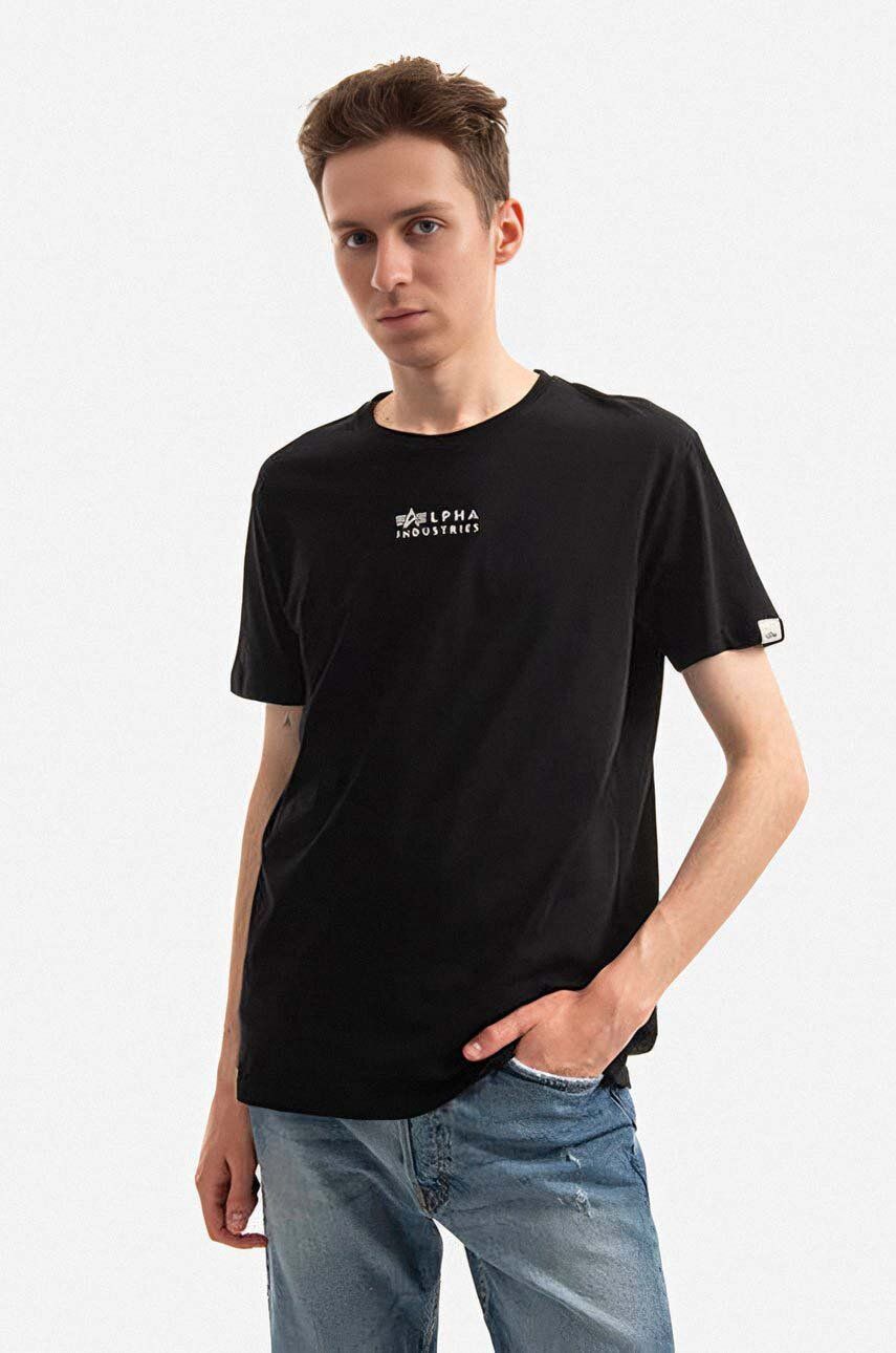 Levně Bavlněné tričko Alpha Industries černá barva, s potiskem, 118529.649-black