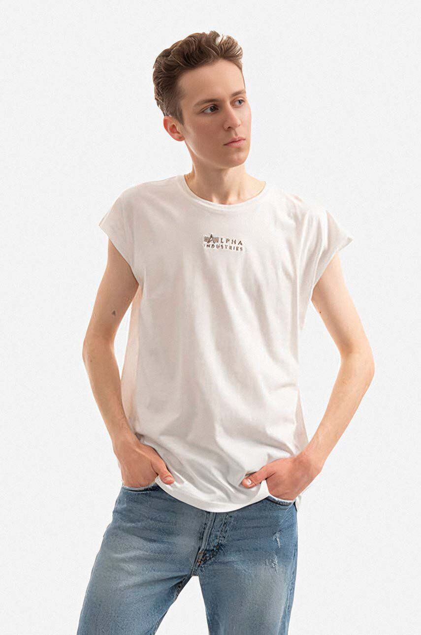 Levně Bavlněné tričko Alpha Industries bílá barva, 118531.626-white