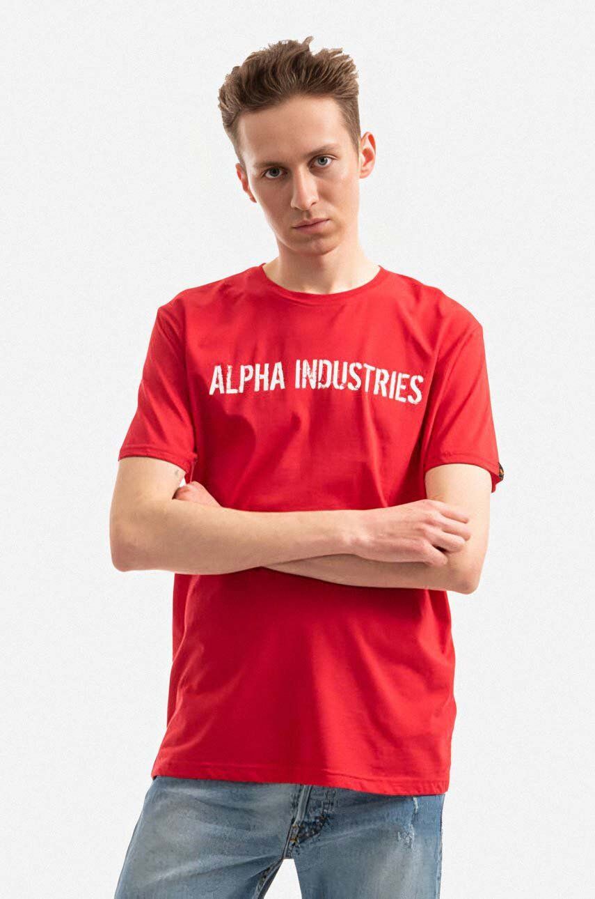 Levně Bavlněné tričko Alpha Industries červená barva, s potiskem, 116512.451-red
