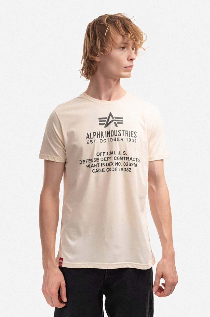 Bavlněné tričko Alpha Industries béžová barva, s potiskem, 118509.578-cream - béžová -  100 % B