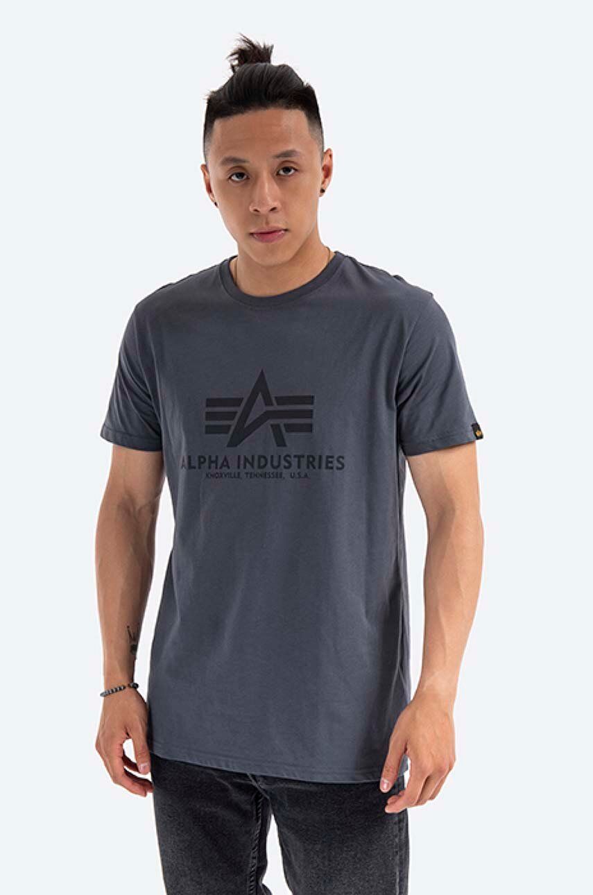 Bavlnené tričko Alpha Industries Basic 100501.412, šedá farba, vzorovaný