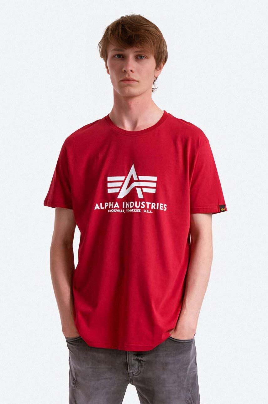 

Бавовняна футболка Alpha Industries колір червоний з принтом 100501.523-red