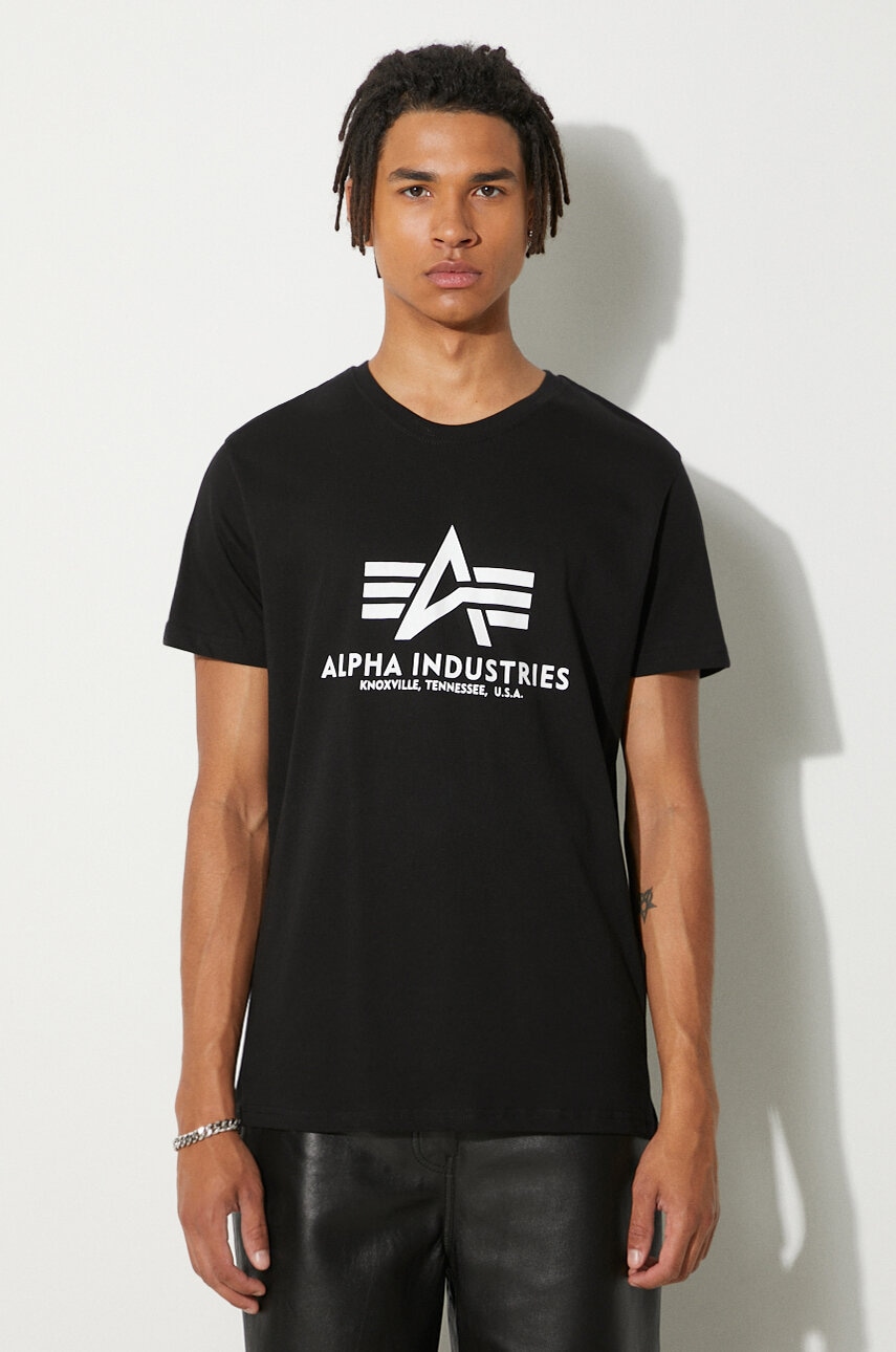 Памучна тениска Alpha Industries Basic T-Shirt в черно с принт 100501.03