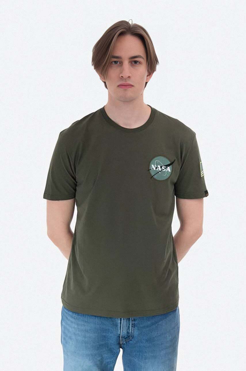 Bavlněné tričko Alpha Industries zelená barva, 176507.257-green - zelená -  100 % Bavlna