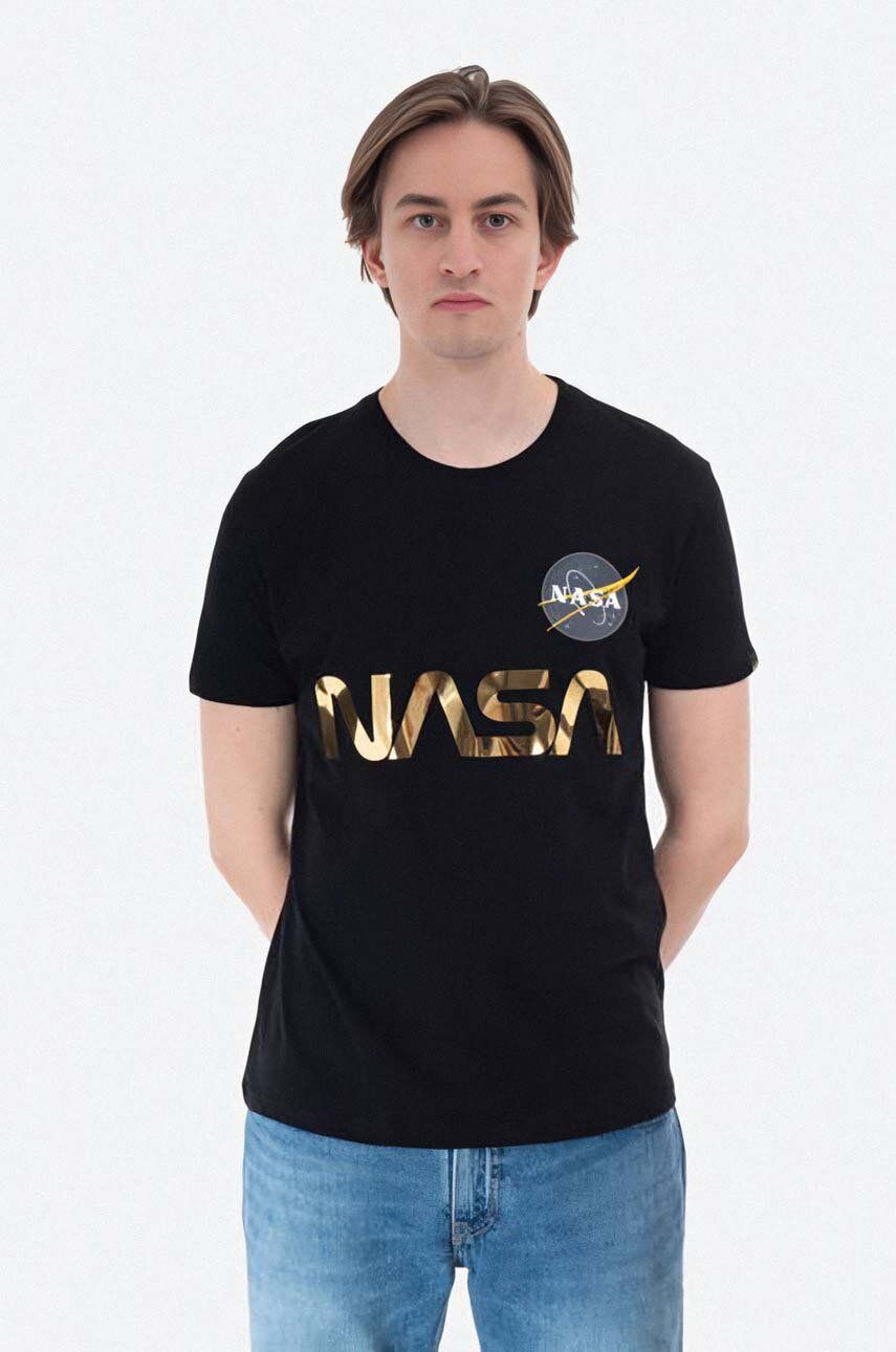Bavlněné tričko Alpha Industries NASA Reflective T černá barva, s potiskem, 178501.365