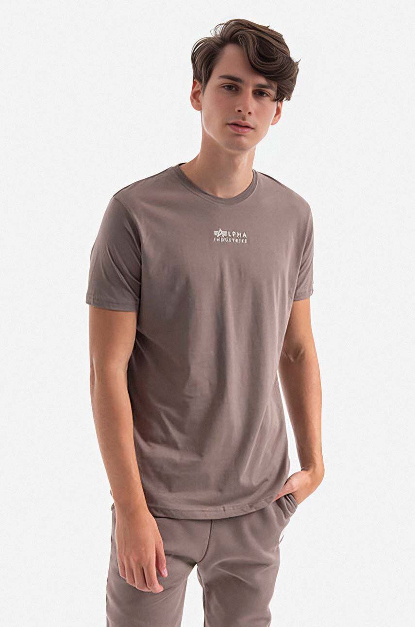 Levně Bavlněné tričko Alpha Industries šedá barva, s potiskem, 118529.628-grey