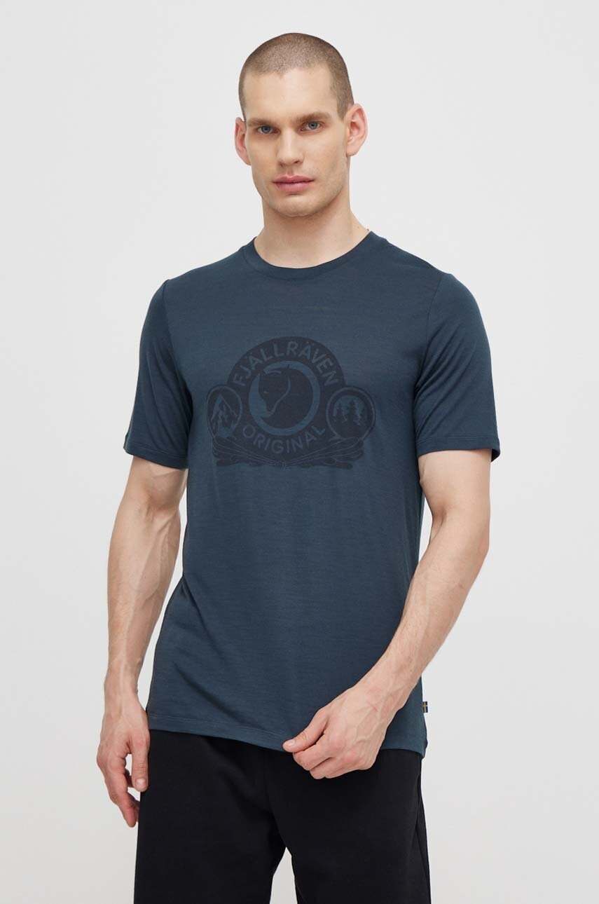Fjallraven tricou de lână Abisko Wool Classic culoarea bleumarin, cu imprimeu F84117