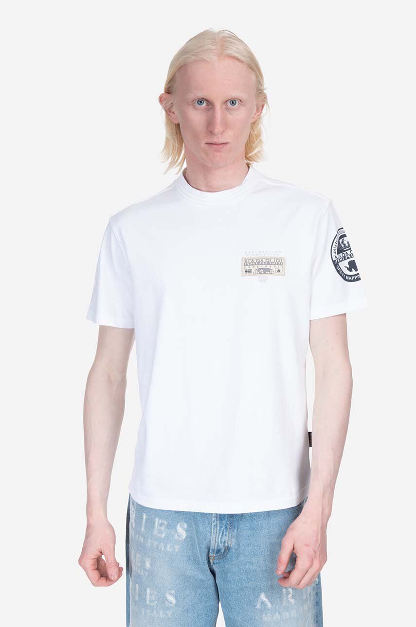 Napapijri tricou din bumbac S-Amundsen barbati, culoarea alb, cu imprimeu NA4H6B-002
