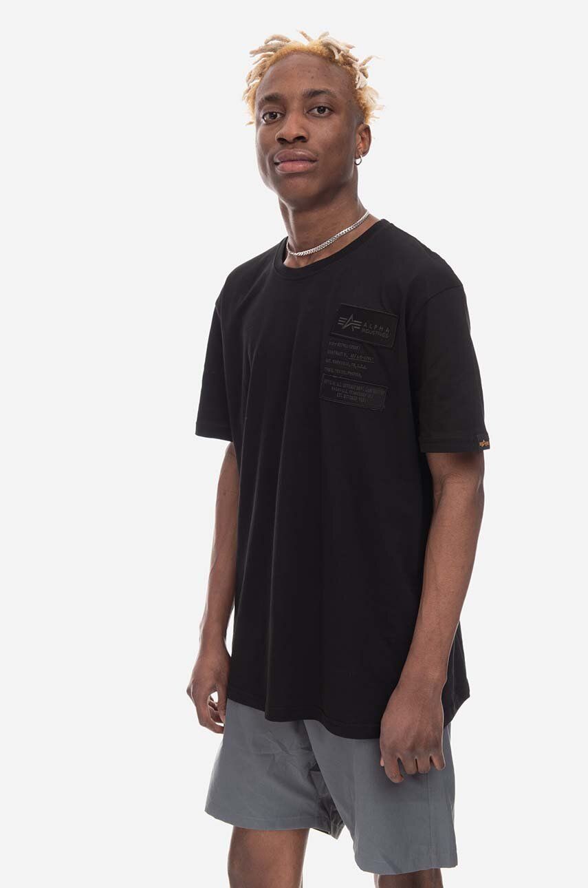 Bavlněné tričko Alpha Industries černá barva, 136500.03-black - černá -  100 % Bavlna