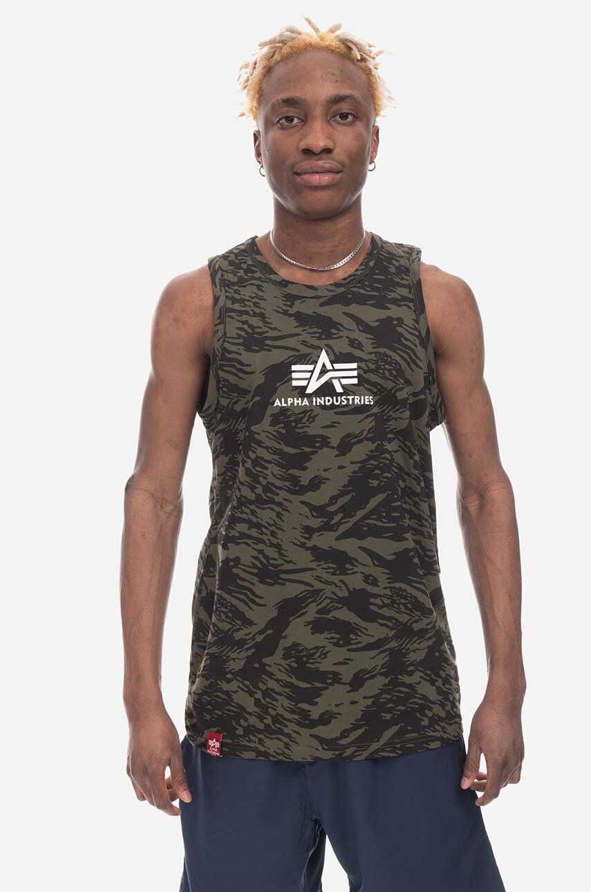 Bavlněné tričko Alpha Industries Basic Tank Camo zelená barva, 126566C.634-green - zelená -  10