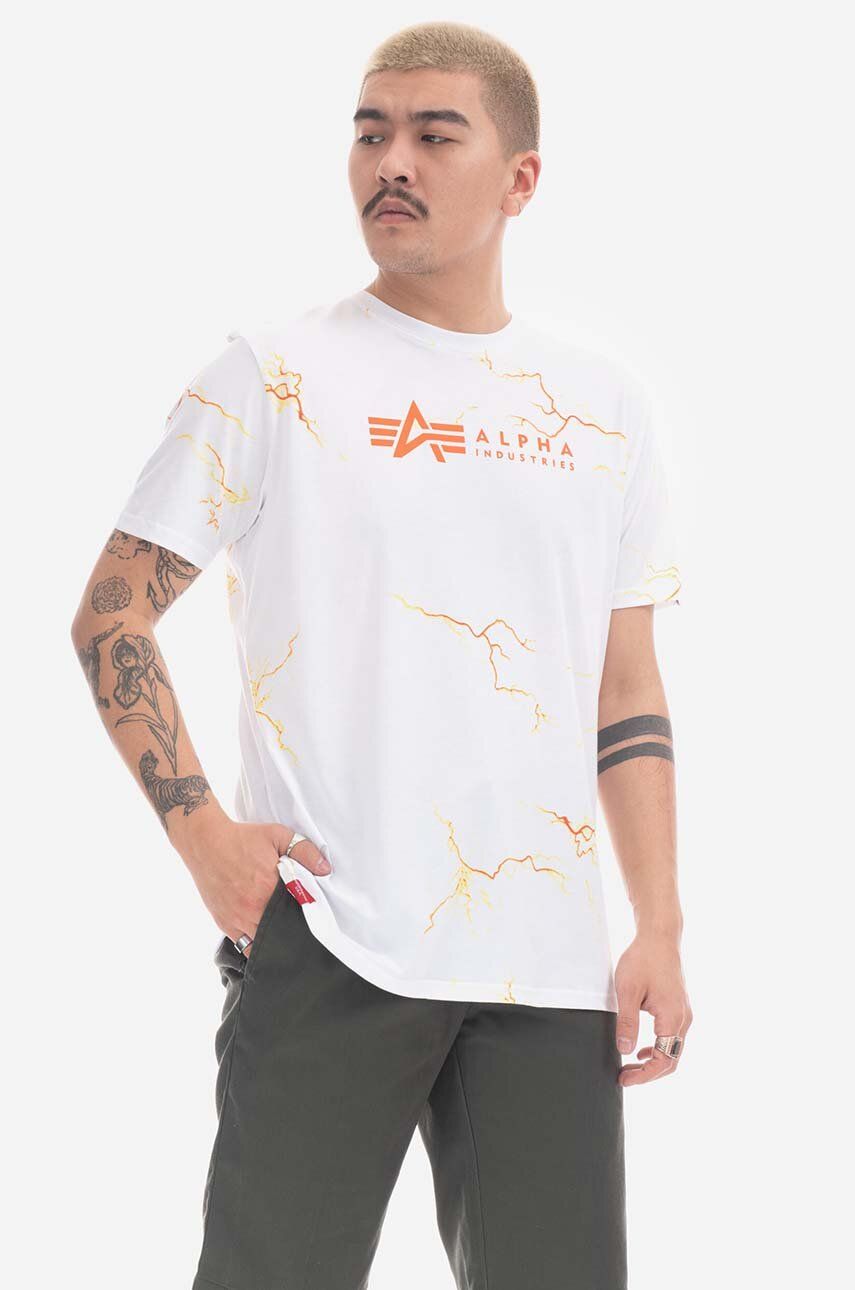 Levně Bavlněné tričko Alpha Industries bílá barva, s potiskem, 106500.91-BIALA