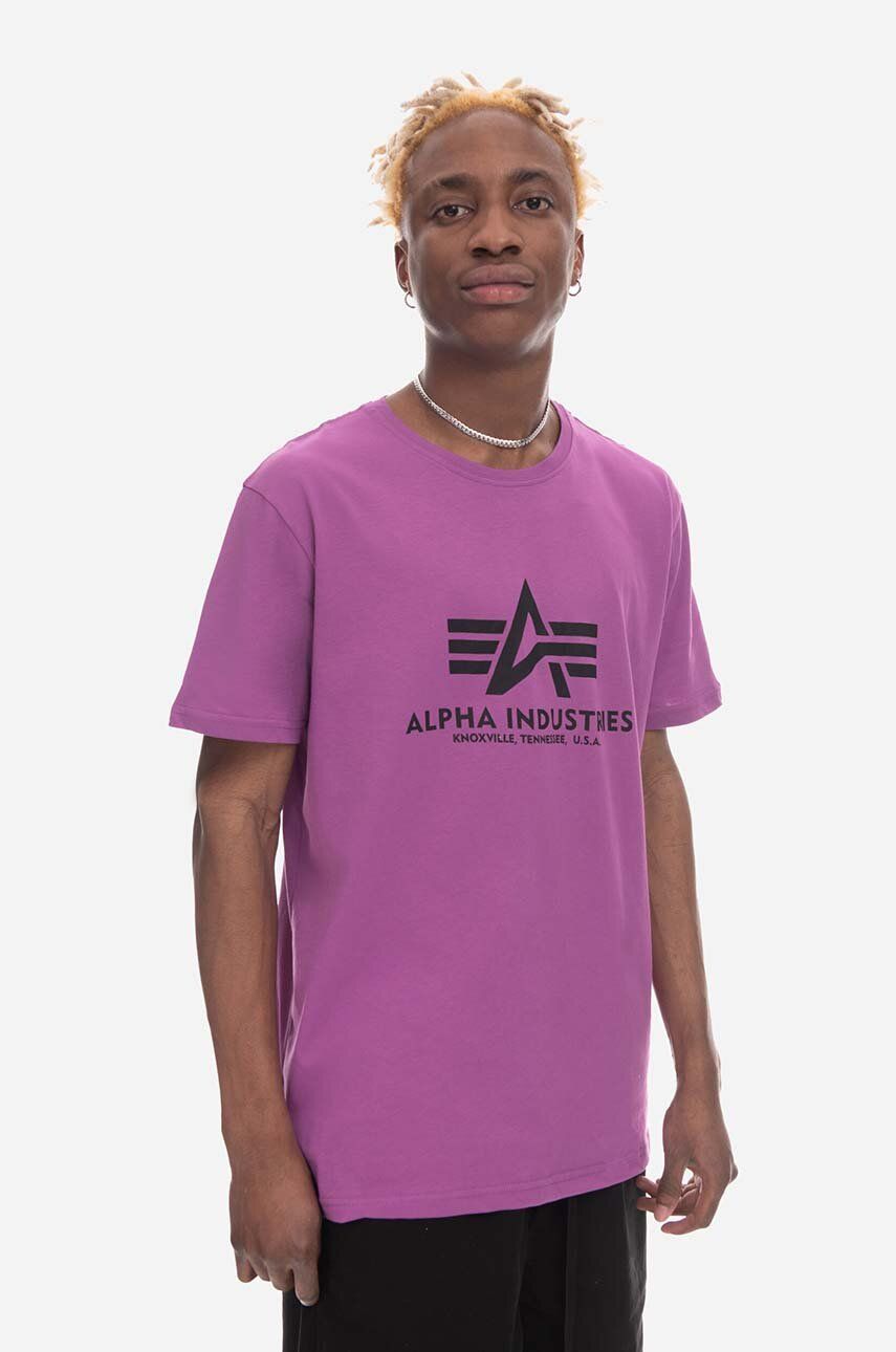 Bavlněné tričko Alpha Industries fialová barva, s potiskem, 100501.677-violet - fialová -  100 