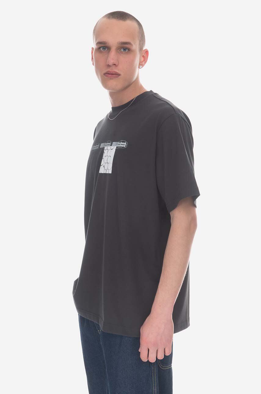 Bavlněné tričko Wood Wood Haider Texture T-shirt 12245706-2106 ANTHRACITE šedá barva, s potiskem - š