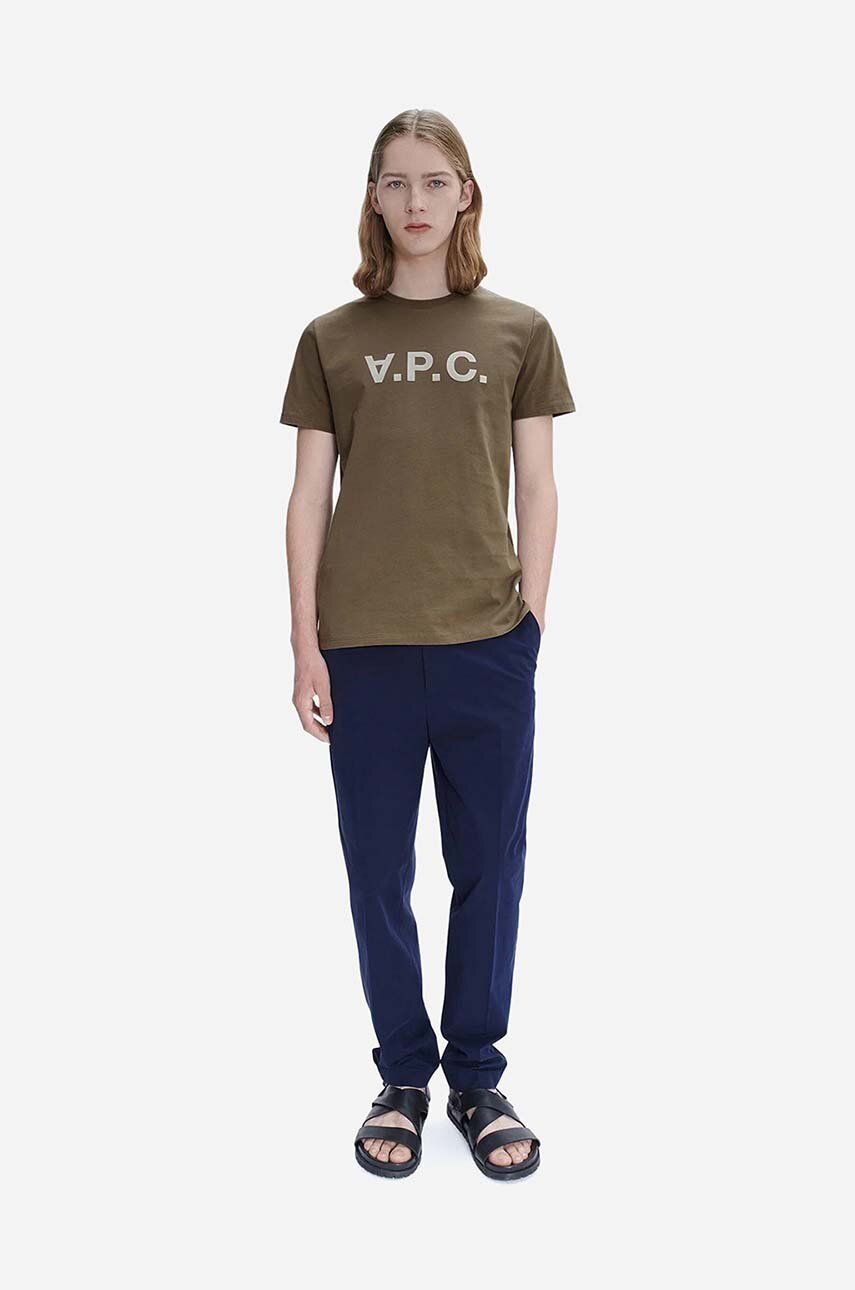 A.P.C. tricou din bumbac culoarea verde, cu imprimeu COBQX.H26217-KHAKI/GREY