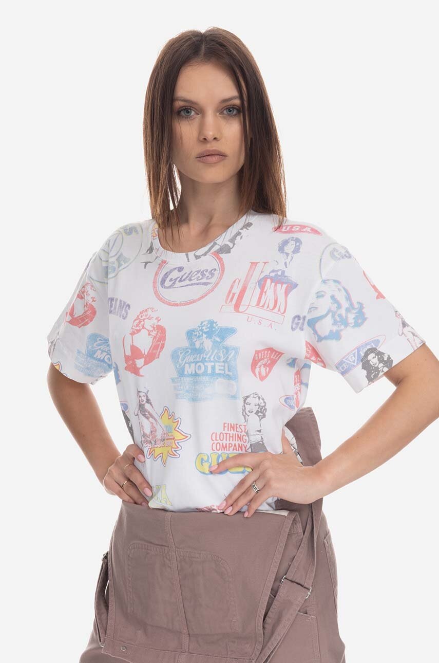 Βαμβακερό μπλουζάκι Guess Aop Tee χρώμα: άσπρο φωτογραφία
