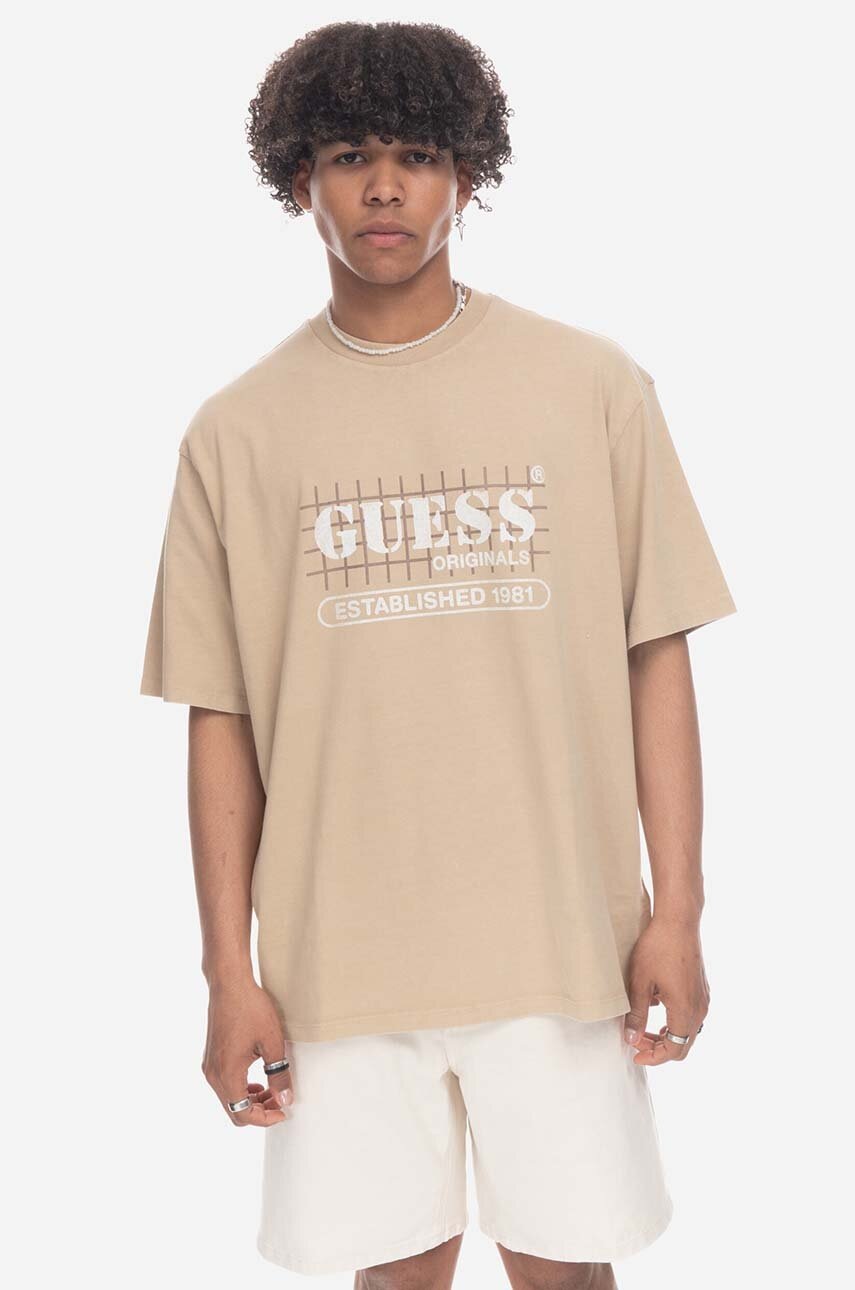 Guess t-shirt Washed Grid Logo Tee bézs, férfi, nyomott mintás termék 2. képe