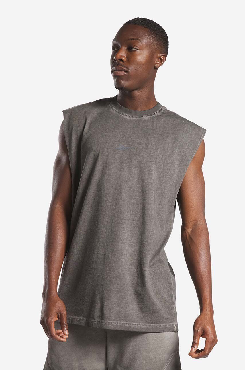 Bavlněné tričko Reebok Basketball Court Top Bi-Dye šedá barva, IA2518-grey - šedá -  100 % Bavl