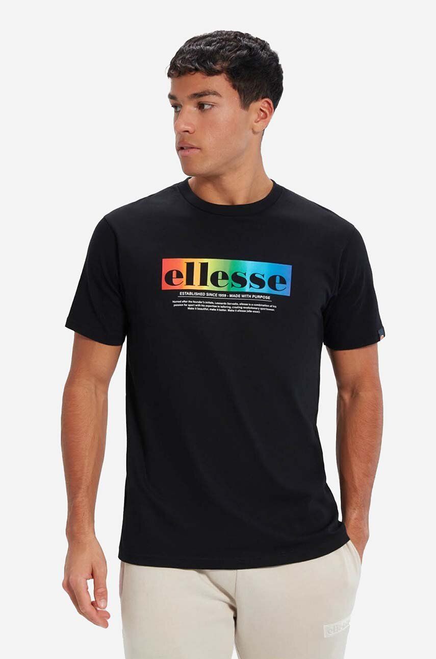 Bavlněné tričko Ellesse černá barva, s potiskem, SHR17634-WHITE - černá -  100 % Bavlna