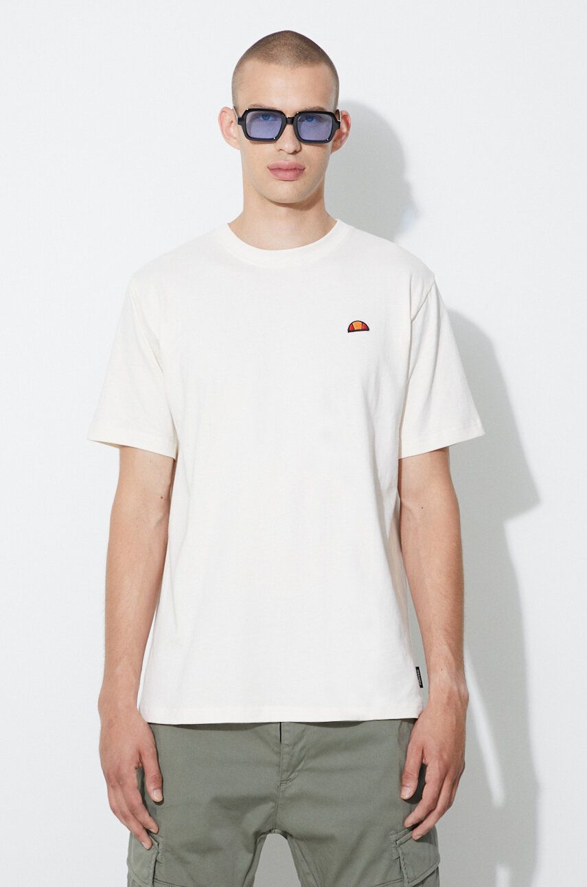 Levně Bavlněné tričko Ellesse béžová barva, s potiskem, SHR17785-WHITE
