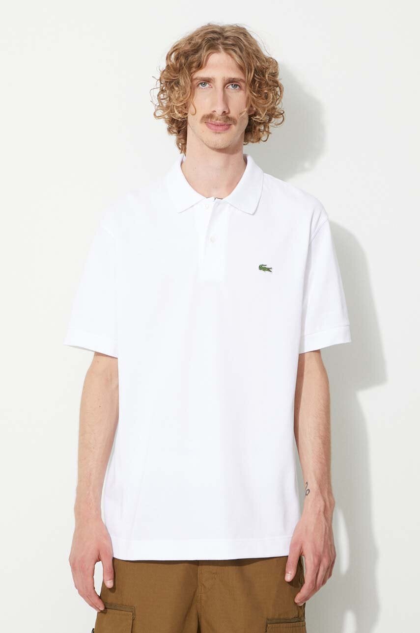 Lacoste polo de bumbac culoarea alb, uni