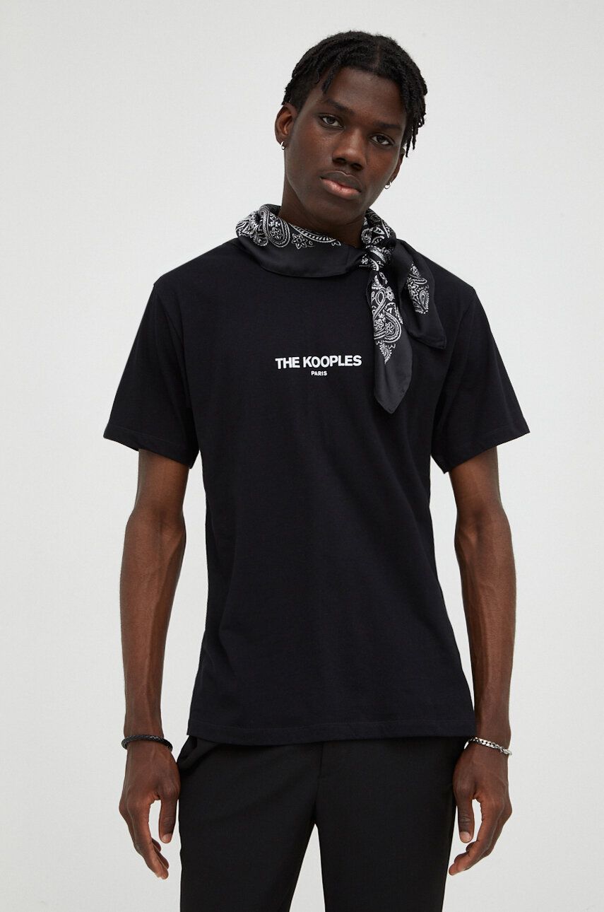Tričko The Kooples černá barva, s potiskem - černá - 95 % Bavlna