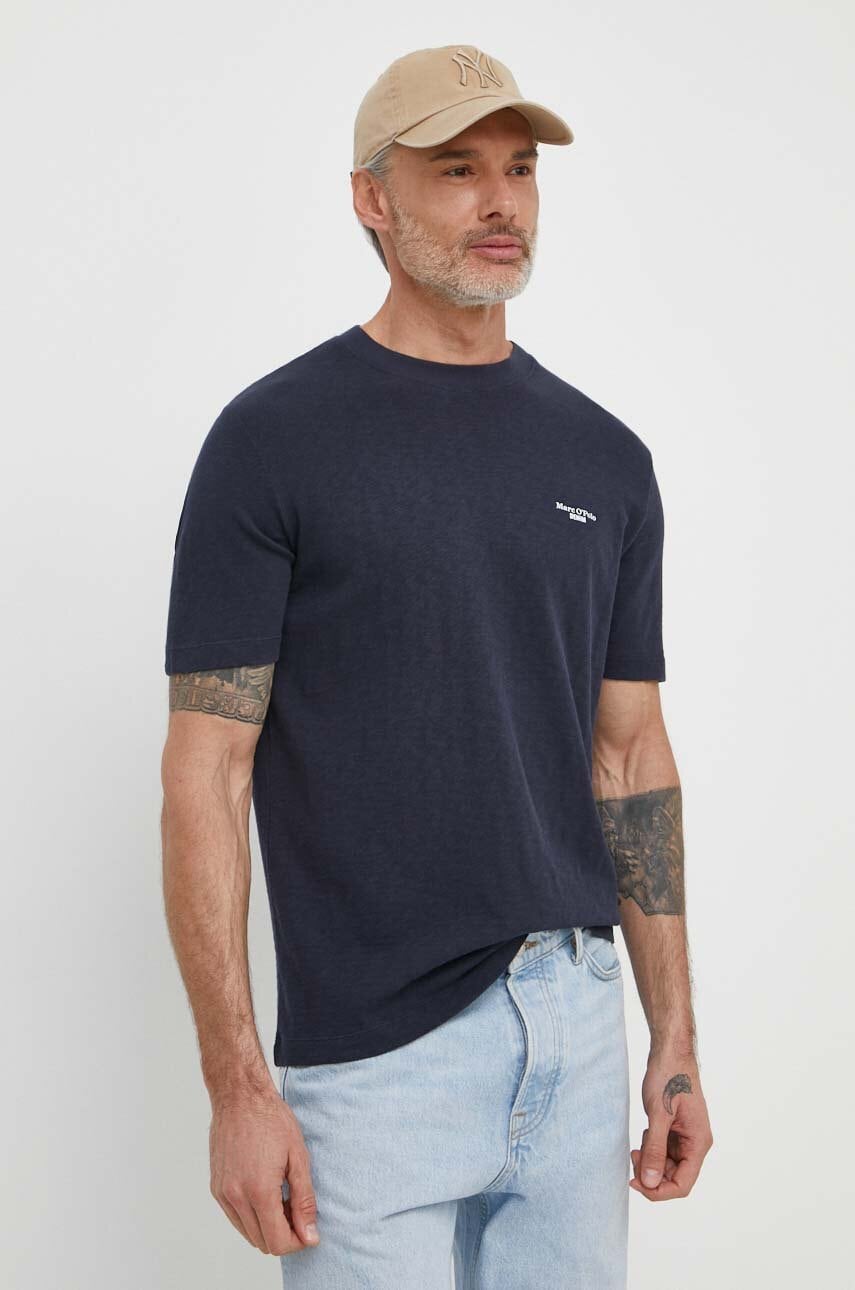 Marc O\'Polo tricou din bumbac barbati, culoarea albastru marin, neted