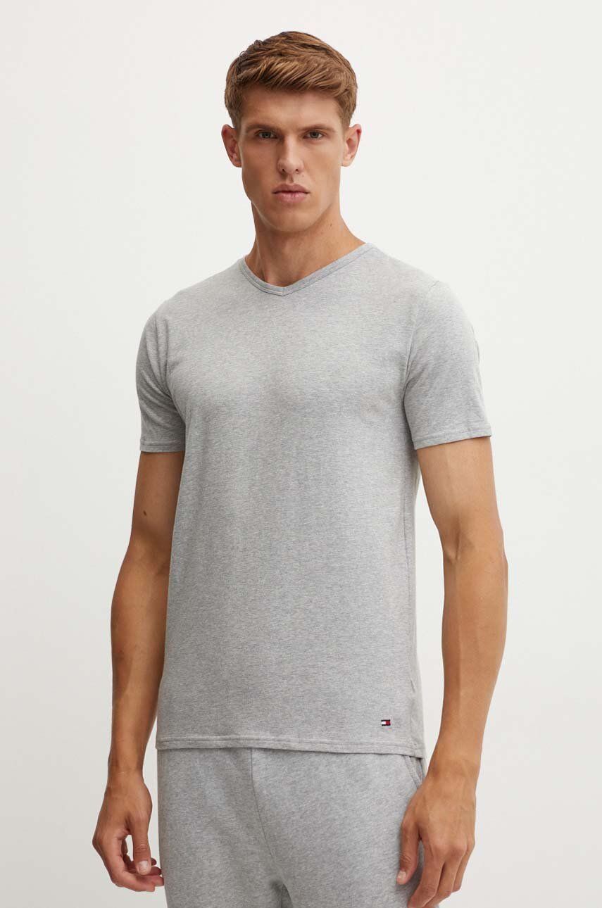 Bavlnené tričko Tommy Hilfiger 3-pak pánsky, šedá farba, jednofarebný