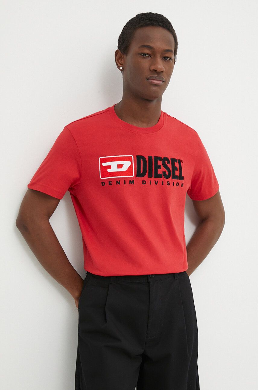 Diesel tricou din bumbac barbati, culoarea rosu, cu imprimeu