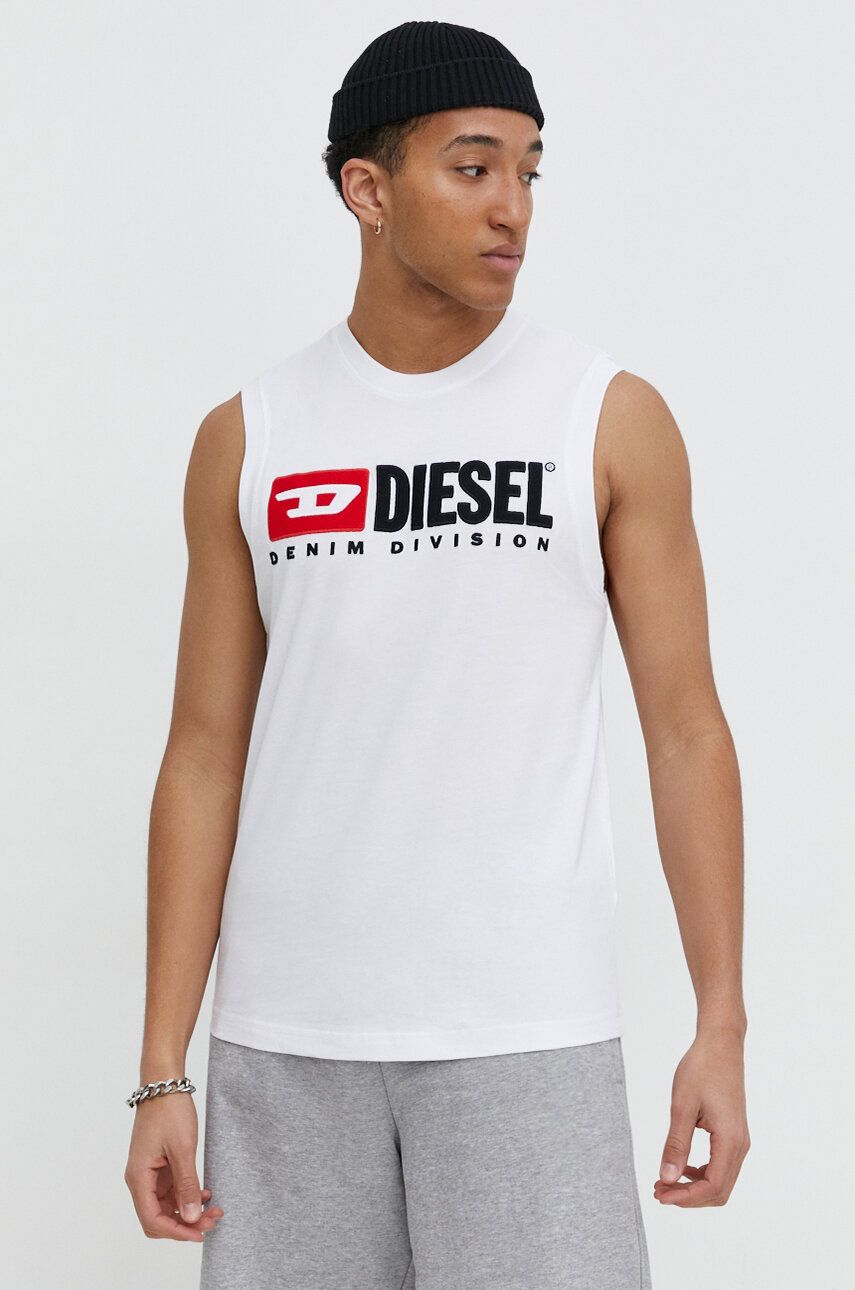Diesel tricou din bumbac bărbați, culoarea alb A10508.0GRAI