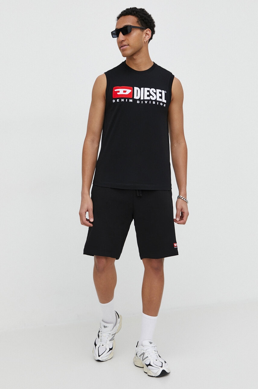 Diesel tricou din bumbac barbati, culoarea negru