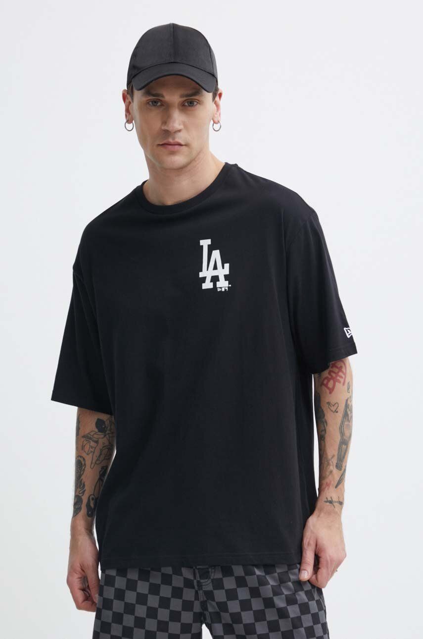 New Era tricou din bumbac barbati, culoarea negru, cu imprimeu, LOS ANGELES DODGERS