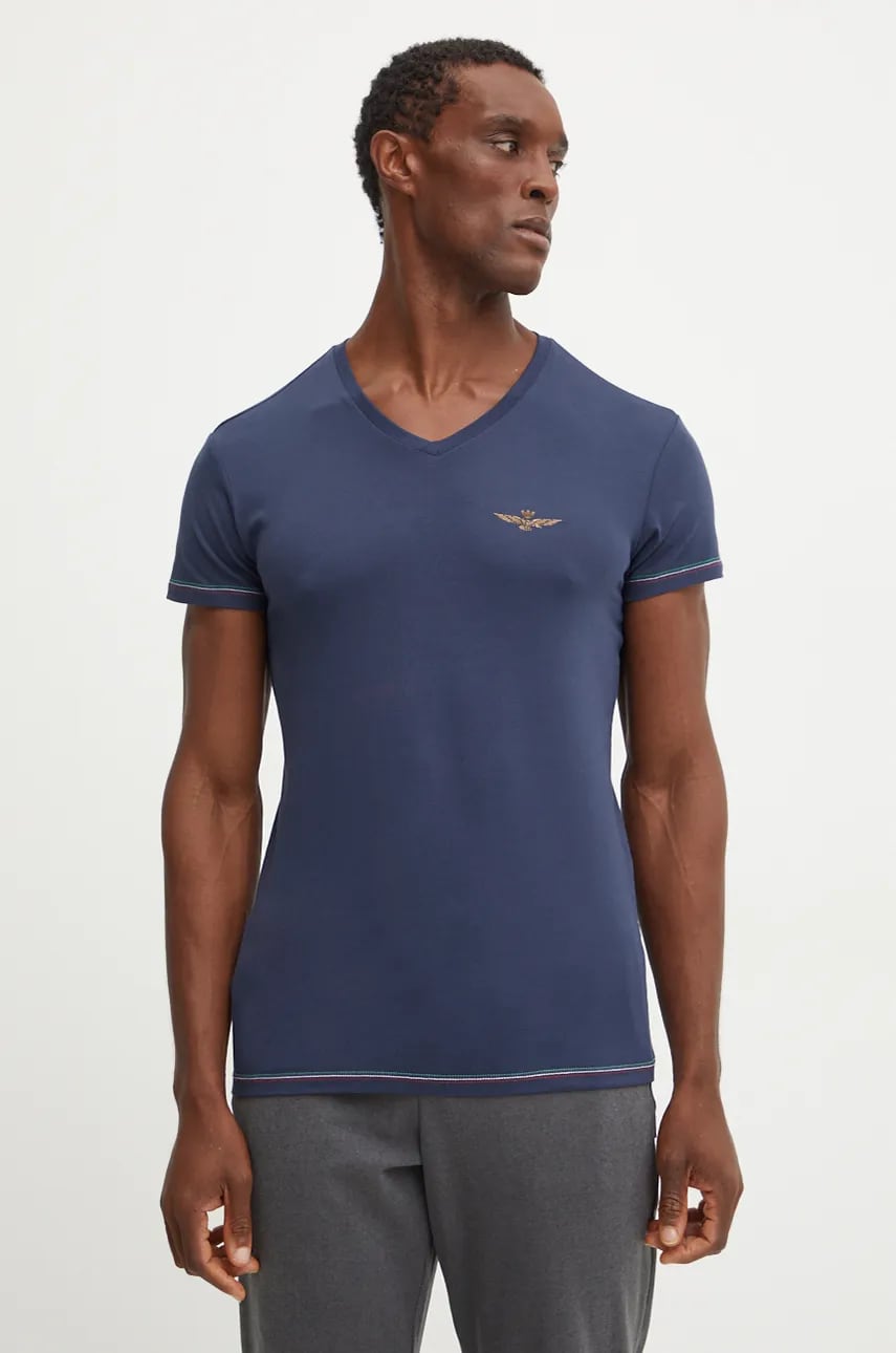 Aeronautica Militare tricou barbati, culoarea albastru marin, neted, AM1UTI004