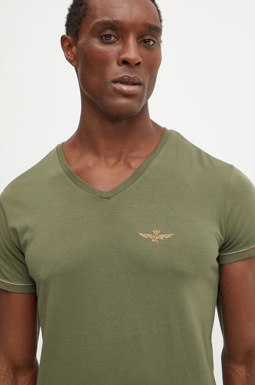Aeronautica Militare tricou barbati, culoarea verde, neted, AM1UTI004