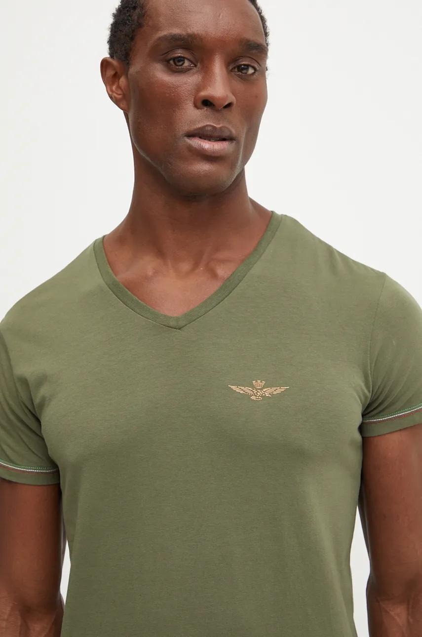 Aeronautica Militare tricou barbati, culoarea verde, neted, AM1UTI004